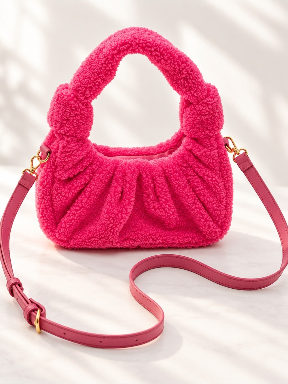 Urban Expressions Hot Pink Teddy Sherpa Crossbody Handbag